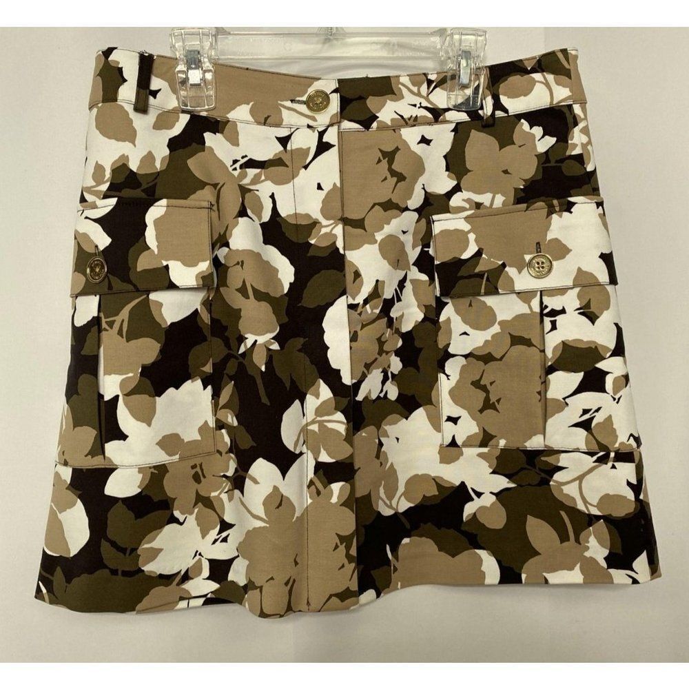 Michael Kors Camo Print Short Cotton Stretch Skirt Sz 8 Brown Tan Floral